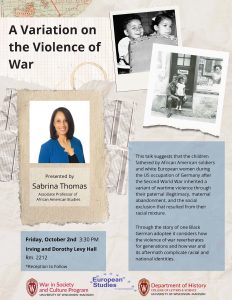 This poster contains antique pictures of of Afro-American-German children and a photo of the speaker for the event. The text for this poster has been replicated on the event page.